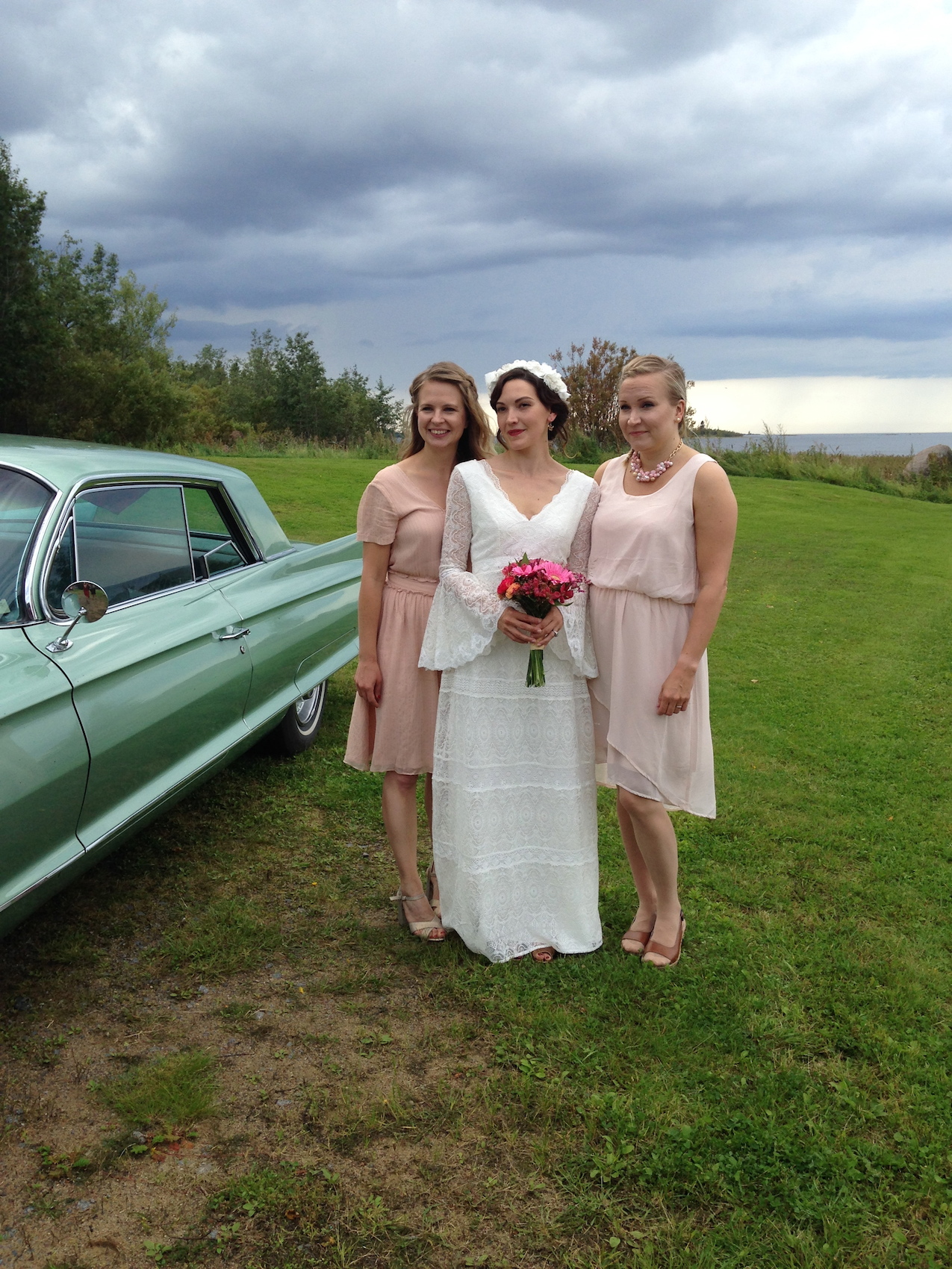 with bridesmaids